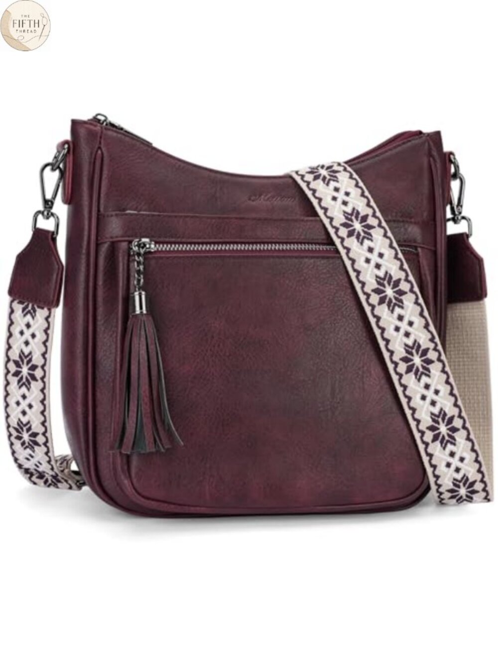 Vegan Leather Medium Crossbody Purse with Tassel Lightweight Adjustable Strap